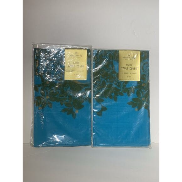 2 New Vintage Hallmark Paper Tablecloth Table Covers 44” x 44” Bright Blue Pear - Picture 2 of 9